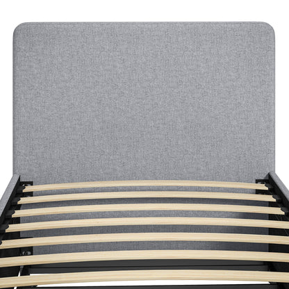 HOMCOM 3ft Single Bed Frame with Trundle, Upholstered Pull Out Trundle Bed with Headboard and Footboard, Light Grey