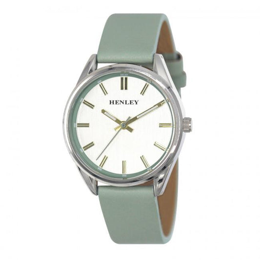 Henley Ladies Colourful Round silver tone case Green Faux Leather Strap Watch H06185.11