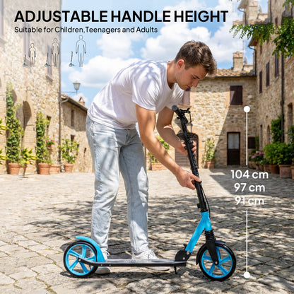 HOMCOM One-click Folding Kick Scooter for 14+ w/ Adjustable Handlebar, Push Scooter with Kickstand, Dual Brake System, Blue