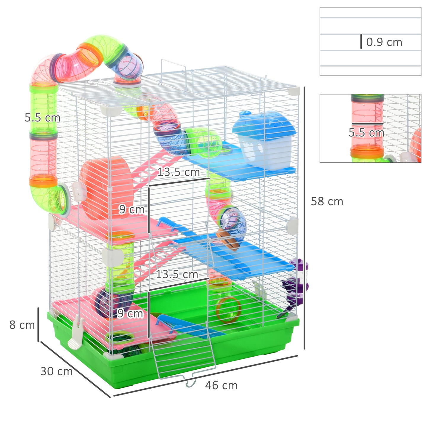 5 Tier Hamster Cage Carrier Habitat Small Animal House w/ Exercise Wheels Tunnel