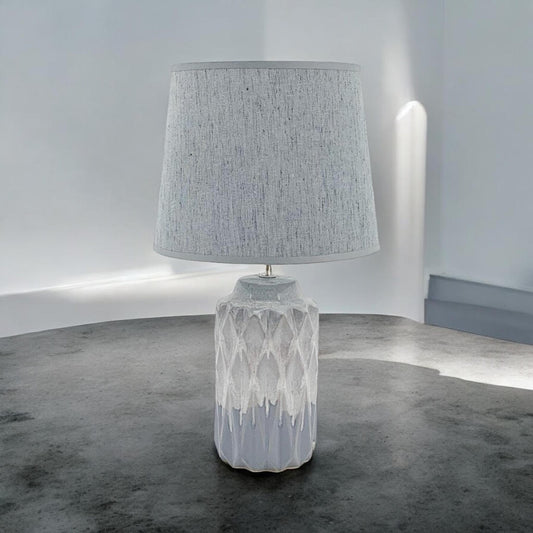 AcaciaHome Modern and Classic Cute Grey Two-Tone Ceramic Table Lamp with White Drum Shade - Perfect Stylish and Functional Hall Light for Living Room. Bedroom, and Office Decor 43CM