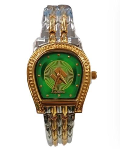 Clasico Ladies Bling Water Resistant Green Dial 2 Tone Metal Strap Bracelet Watch