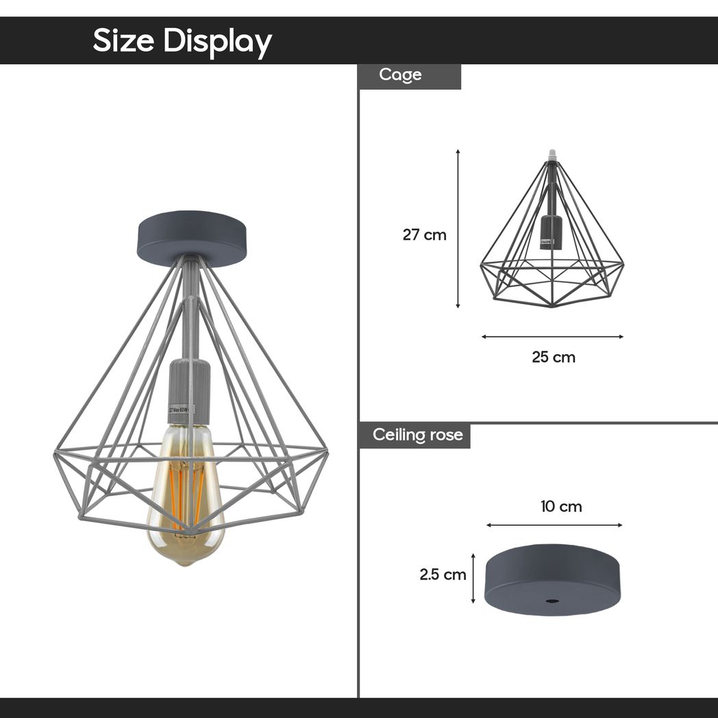 Red Vintage Semi Flush Mount Ceiling Light Fixture Metal Cage Ceiling Lampshade with E27 Holder