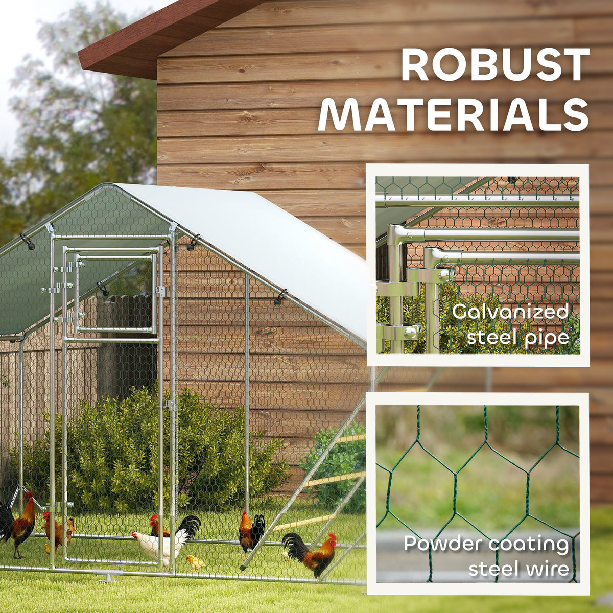 PawHut Walk-in Chicken Run with Cover, Feeding Door, Hanging Feeder, Perch, for 6-8 Poultry