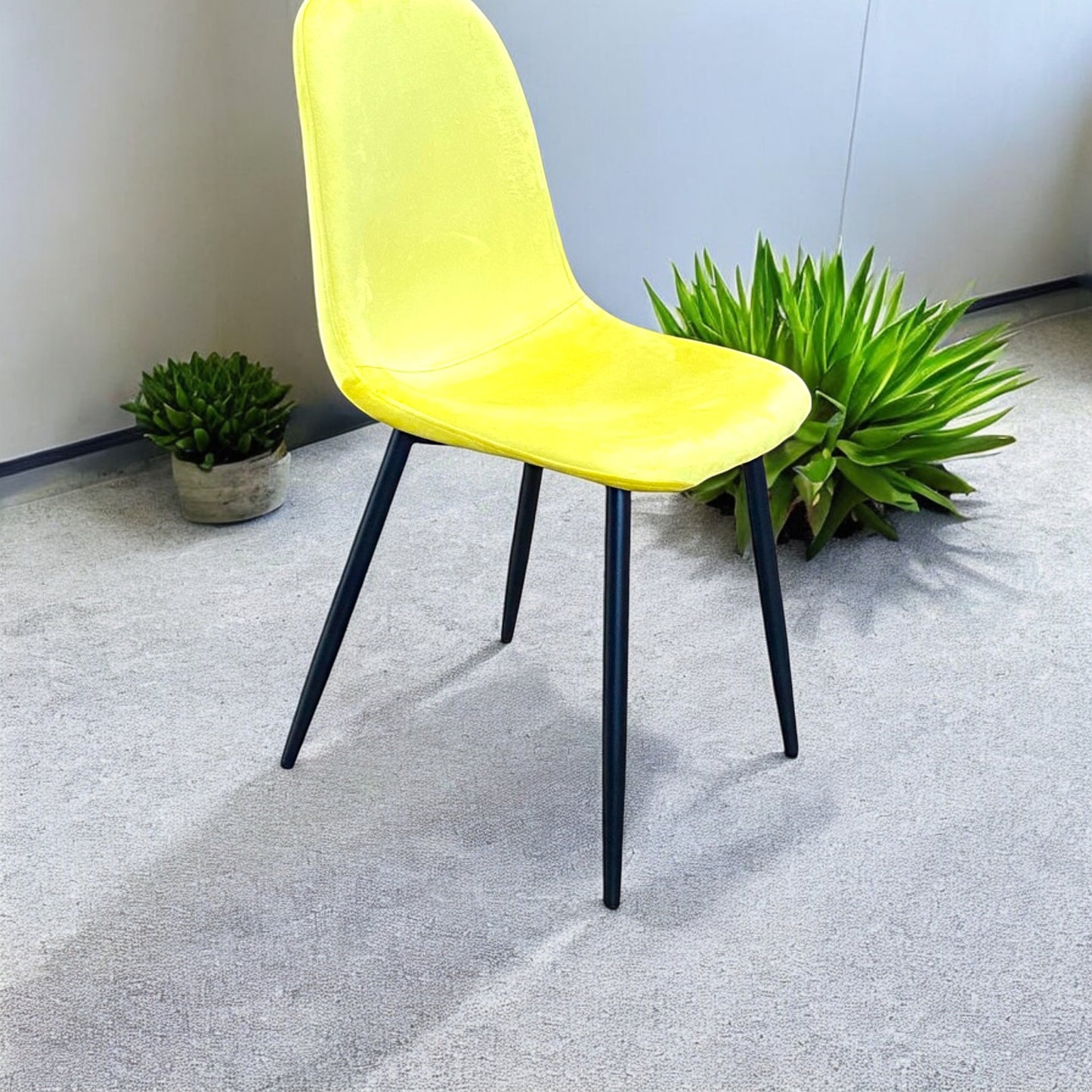 AcaciaHome Modern & Stylish Velvet Cushion Padded Metal Legs Dining Chairs - Ergonomic Design Comfortable Chairs Perfect for Kitchen, Dining, Living Room, and etc. (Yellow)