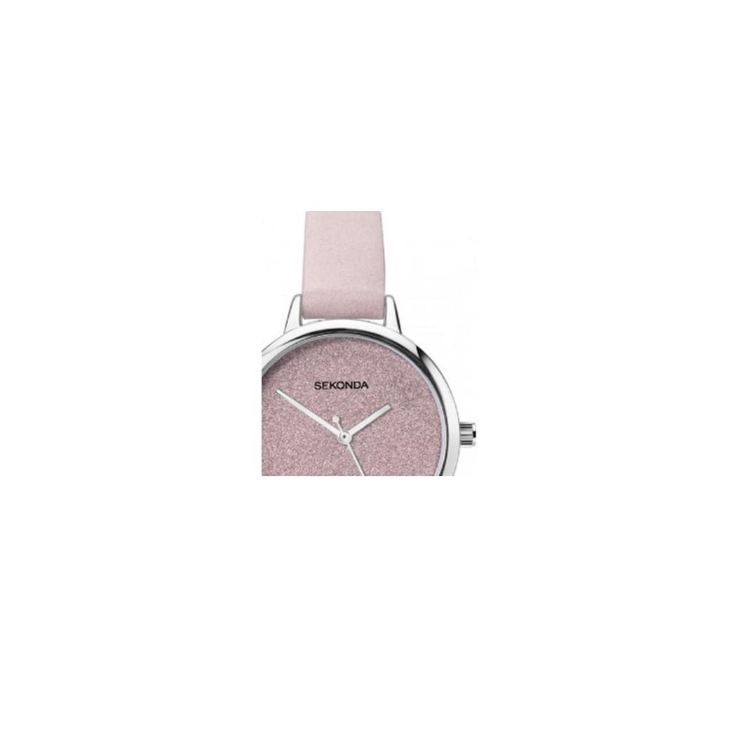 Sekonda Ladies Bling Glitter Dial With Pink Leather Strap Watch 2821