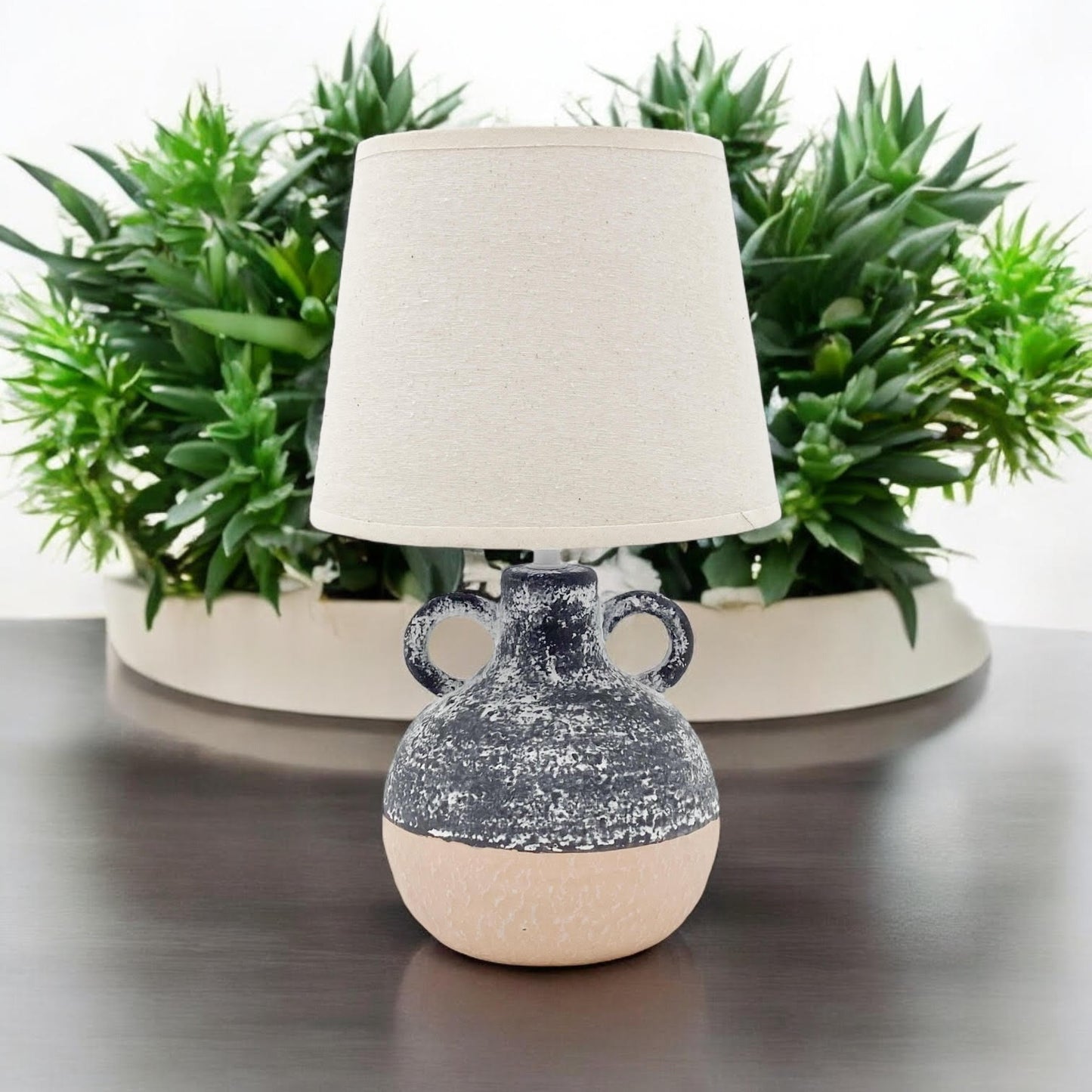 AcaciaHome Ceramic Table Lamp with Rustic Earthen Urn Base and 9" Drum Shade – Stylish and Durable Home Lighting Warm Cozy Ambiance for Bedroom, Living Room, Hallway, or Study (Table Lamp 38CM)