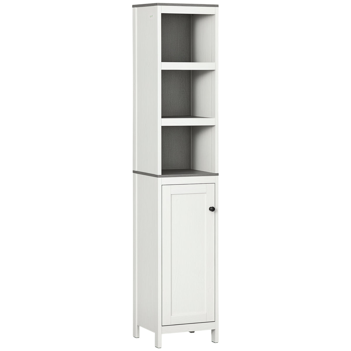 kleankin Tall Bathroom Storage Cabinet, Freestanding Tower Cabinet with 3 Open Shelves and Adjustable Shelf, Antique White