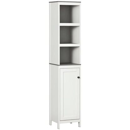 kleankin Tall Bathroom Storage Cabinet, Freestanding Tower Cabinet with 3 Open Shelves and Adjustable Shelf, Antique White