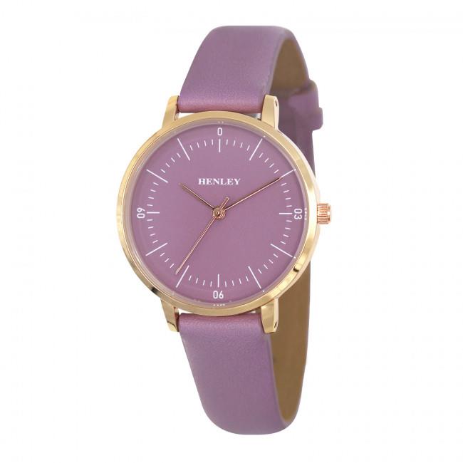 Henley Ladies Minimalistic Polished Round silver tone case Lavender Leather Strap Watch H06184.7