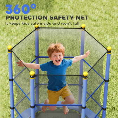 HOMCOM 4.6FT/55" Kids Trampoline with Enclosure Net, Outdoor Indoor Use, for Ages 3-10 Years, Blue