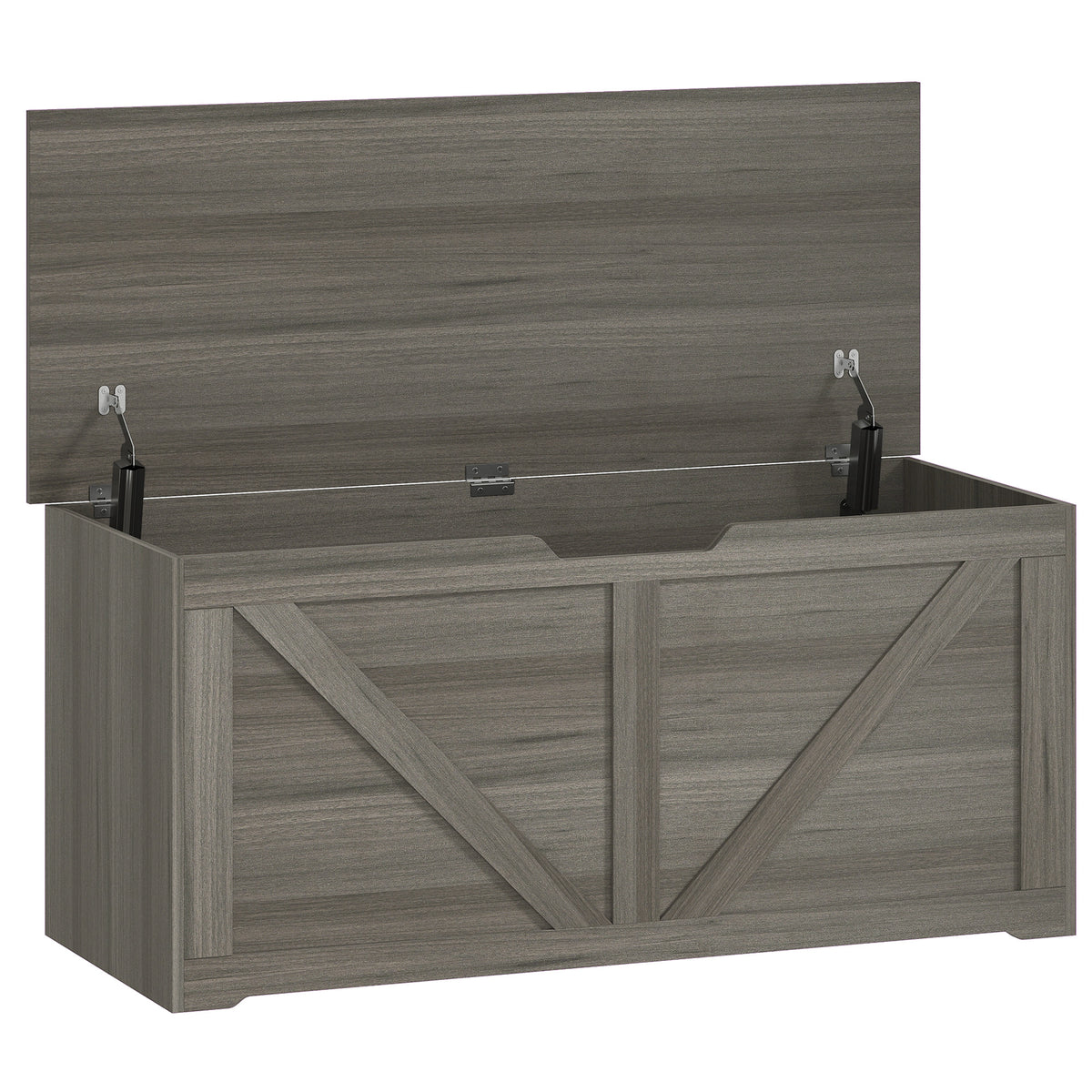 HOMCOM 127L Home Storage Box, with Safety Hinges - Dark Grey Wood-Effect