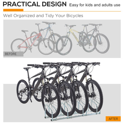 HOMCOM Bike Stand Parking Rack Floor or Wall Mount Bicycle Cycle Storage Locking Stand 110L x 33W x 27H (4 Racks, Silver)