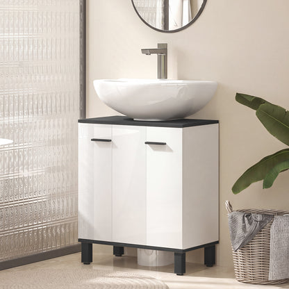 HOMCOM Modern Under-Sink Bathroom Cabinet - High Gloss White