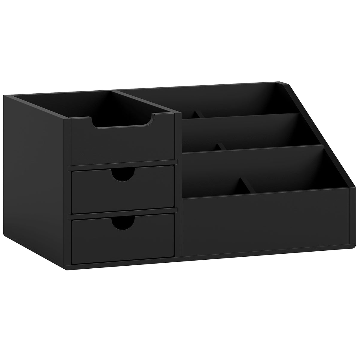 HOMCOM Desk Organiser Holder, Bamboo Multi-Function Storage Caddy with 7 Storage Compartments and 2 Drawers for Home Office Stationary Supplies, Black