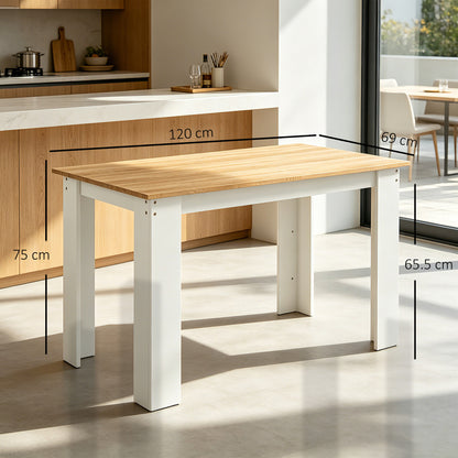HOMCOM Dining Table for 4-6 People, Kitchen Table with Wood Effect for Dining Room, Oak and White