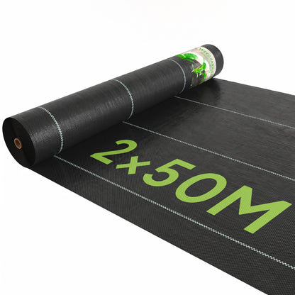Outsunny 2m x 50m Weed Control Membrane, Heavy Duty Weed Control Barrier Fabric, 100gsm Ground Cover for Patios, Garden