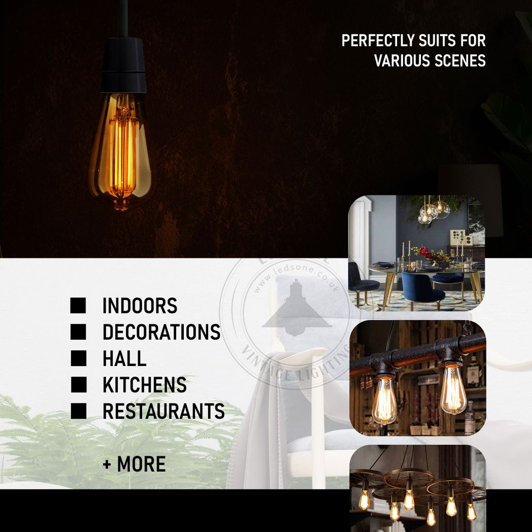10Pack E27 LED Edison Dimmable Vintage Amber Glass Warm white 2700K Light Bulb