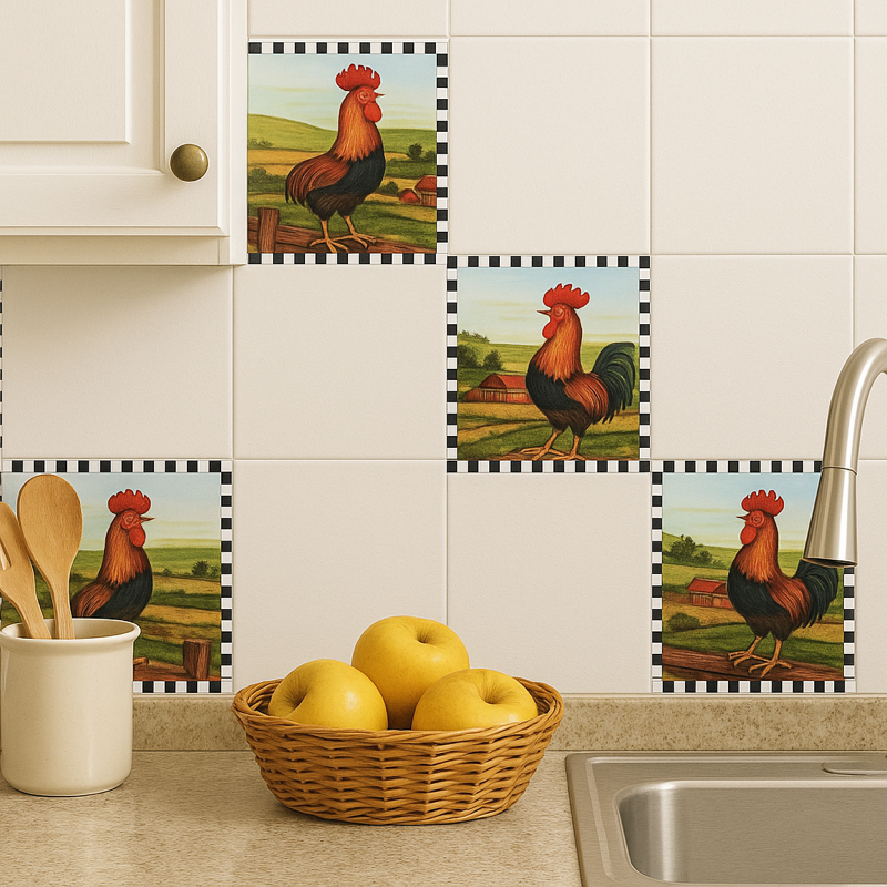 Set of 24 Rooster Tile Stickers