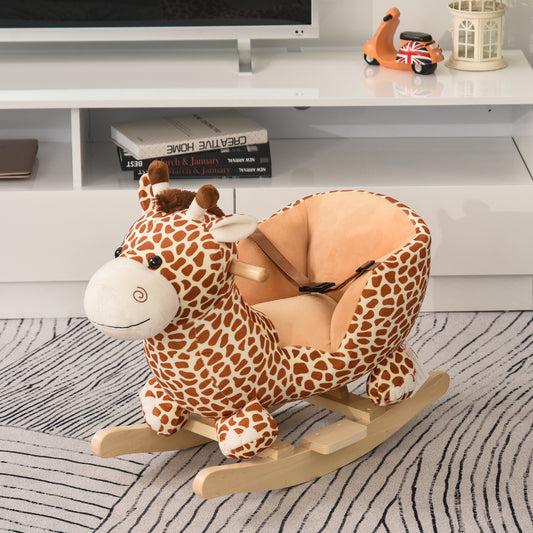 HOMCOM Kids Rocking Horse, Giraffe Plush Ride-On Toy with Music, Soft Touch & Seat Belt, Toddler Baby Gift for 18M+