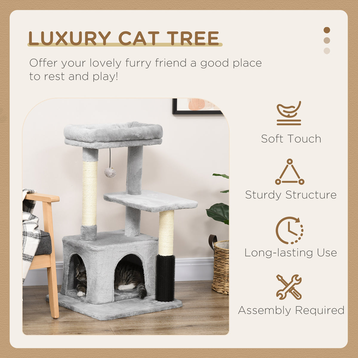 PawHut Cat Tree for Indoor Cats Climbing Tower Kitten Scratch Post Activity Center Kitten, Grey