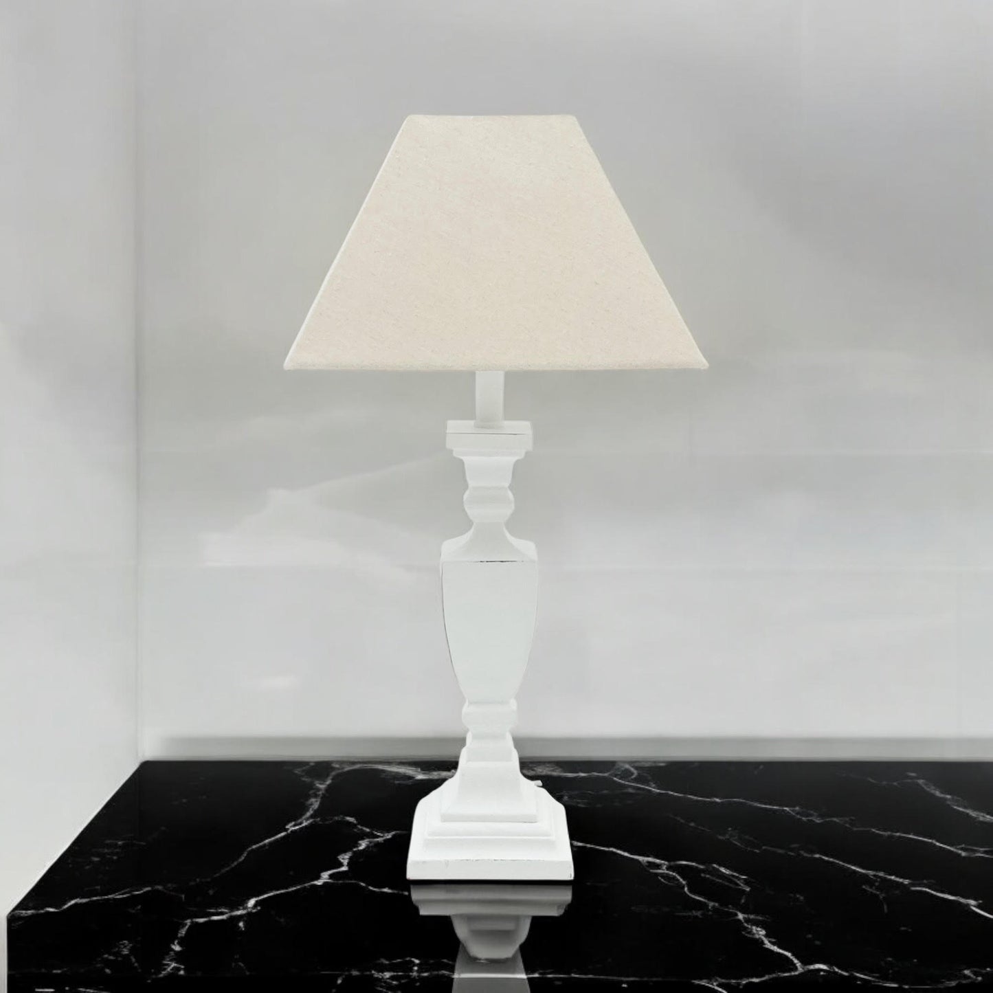 AcaciaHome Stylish & Elegant Tall Wooden Grey Washed 43 cm Table Lamp with Taupe Linen Shade – Energy-Efficient E27 Bulb with Shabby Chic Lighting for Bedroom, Living Room & Office
