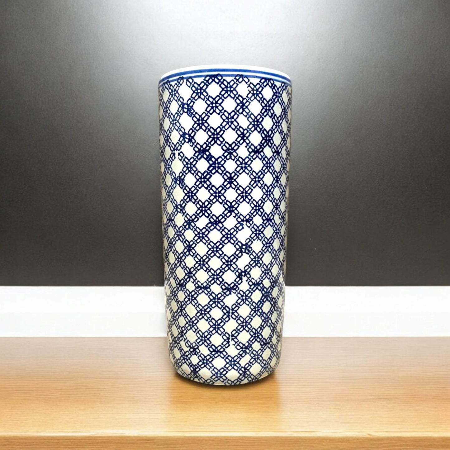 AcaciaHome Durable Ceramic Round Umbrella stand–Perfect Holder for Home, Office, & Entryway - Adds a Sophisticated Touch to Living Spaces for Canes, & Walking Sticks (Blue & White Square print)