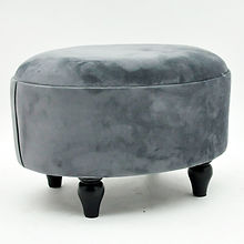 AcaciaHome Durable & Stylish Deluxe Oval Footstool - Handmade Shabby Chic Design with Solid Wood Frame, Removable Legs, Anti-Microbial Fabric, for Bedroom or Living Room Seating (Red)