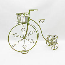 AcaciaHome Stylish and Charming Green Metal Bicycle Flower Pot Holder with Basket and Trolley – Decorative Garden Planter for Indoors or Outdoors, Fun Display for Flowers, Herbs, or Palms 107CM