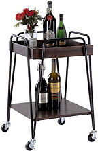 Stylish & Elegant Rectangular Drinks Trolley with 2 Wooden Shelves 75cm - Polished Handle Bar Cart Table for Home Decor, Dining Room - Sturdy Metal Frame with Glossy Finish (Black)