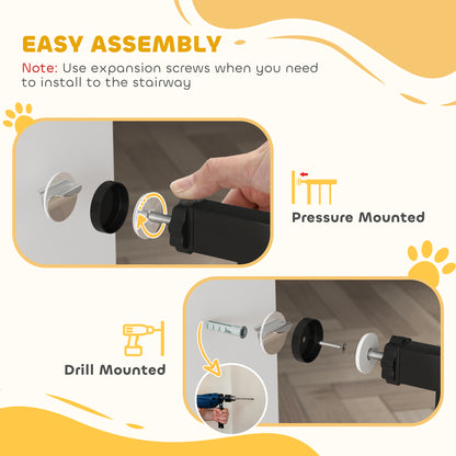 PawHut Pressure Fit Dog Stair Gate No Drilling Safety Gate Auto Close for Doorways, Hallways, 74-80cm Adjustable, 94cm Tall, Black
