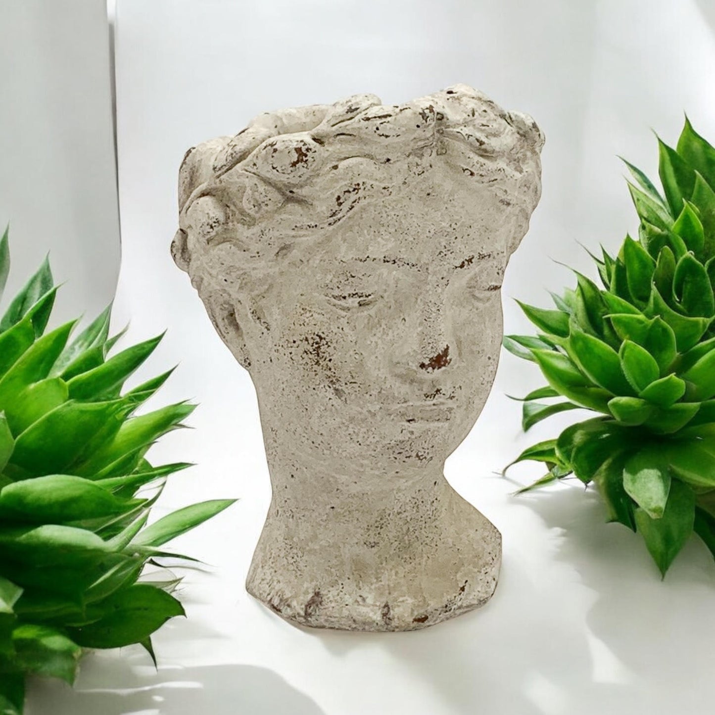 Durable and Elegant Cement Roman Lady Head Classic Design and TIKI Easter Island Plant Pot Planter – Stylish Ornament Pot for Garden, Patio, Indoor & Outdoor, or Home Decor (Grey Washed, 26cm)