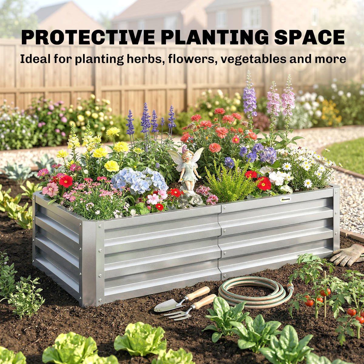 Outsunny Raised Beds for Garden, Galvanized Outdoor Planters, for Herbs and Vegetables, Use for Patio, Backyard, Balcony, Silver