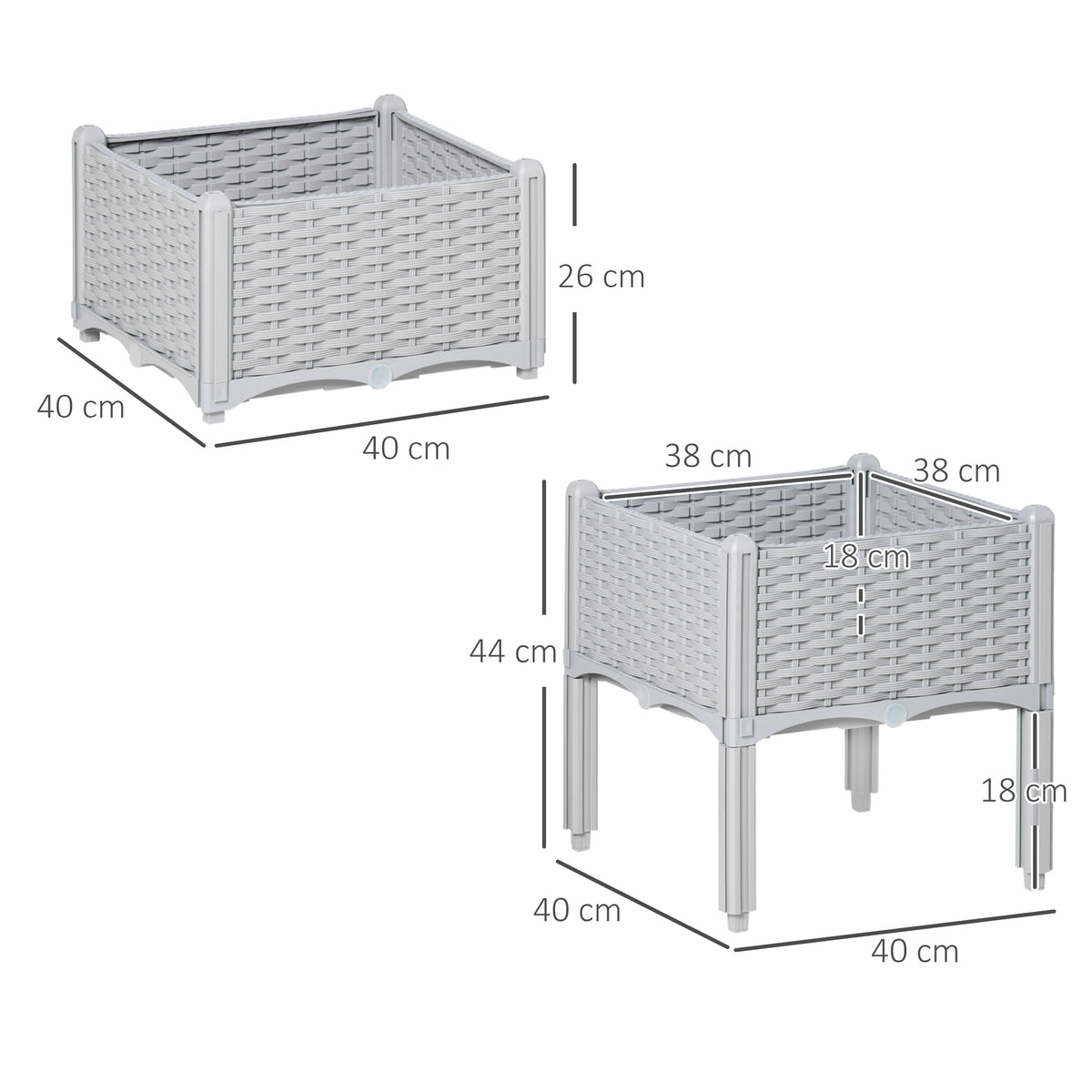 Outsunny Set of Two Rattan-Effect Planters - Grey