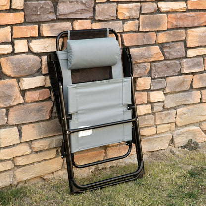 Outsunny Set of 2 Portable Folding Recliner Outdoor Patio Adjustable Backrest, Grey