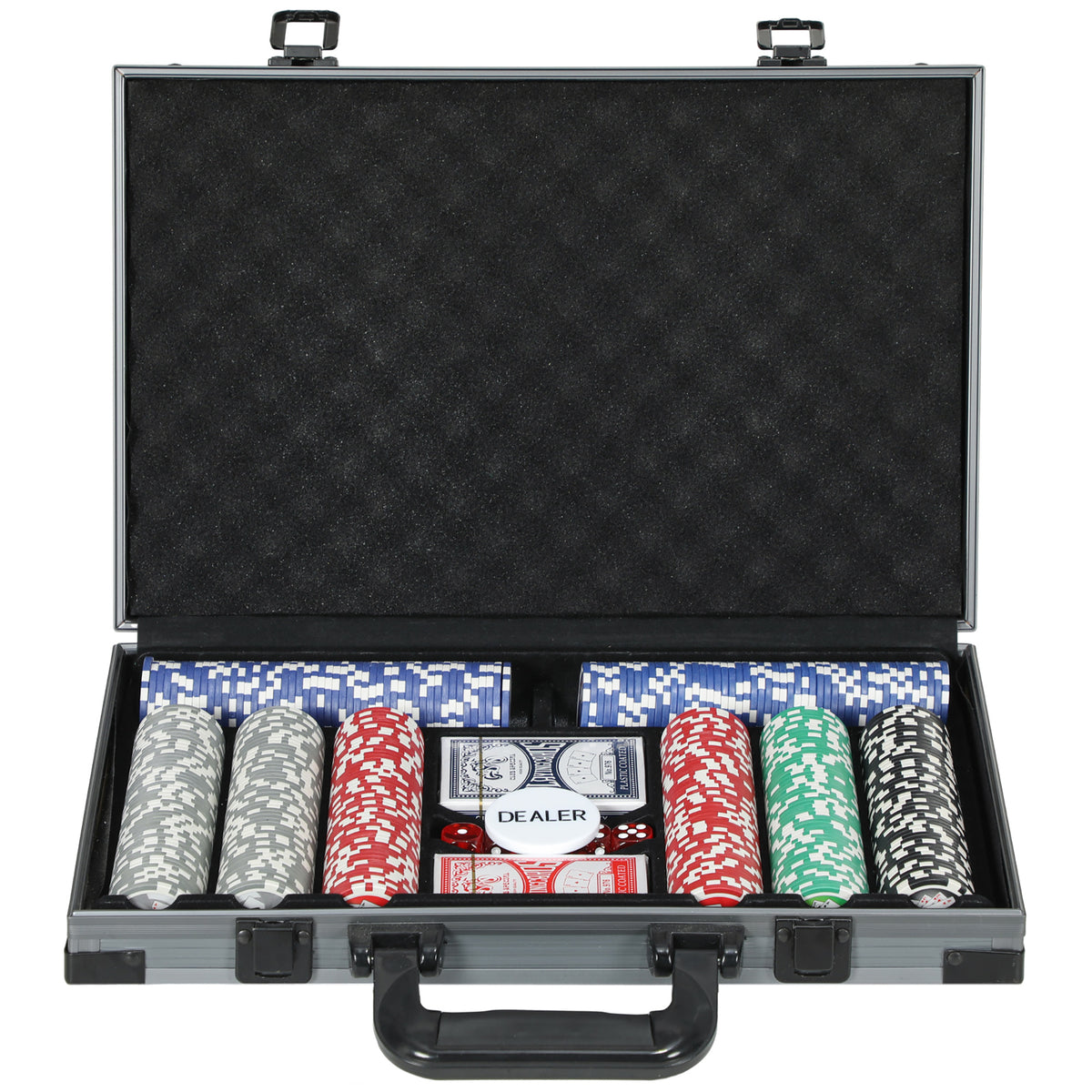 SPORTNOW 400-Piece Poker Chips Set with Lightweight ABS Case, Casino Texas Holdem Poker Set with Mat, 11.5g Numbered Poker Chips, Two Decks of Cards, Dealer, Five Dices, Grey