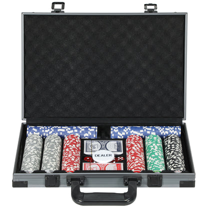 SPORTNOW 400-Piece Poker Chips Set with Lightweight ABS Case, Casino Texas Holdem Poker Set with Mat, 11.5g Numbered Poker Chips, Two Decks of Cards, Dealer, Five Dices, Grey