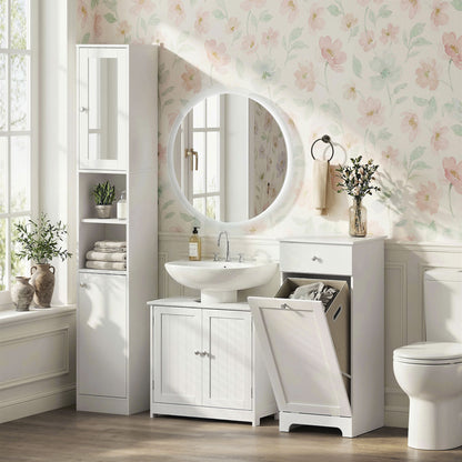kleankin Under Sink Bathroom Cabinet, Freestanding Under Sink Cabinet with 2 Doors and Adjustable Shelf for Basin without or with Pedestal, White