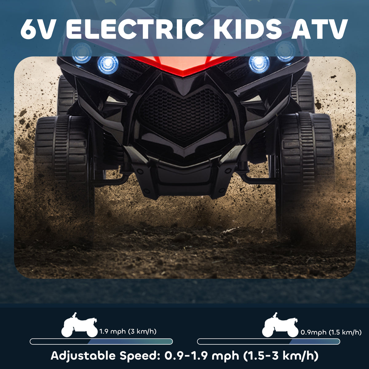 AIYAPLAY 6V Kids ATV, 4 Wheeler Electric Ride on Car with Music and LED Headlights, for Ages 18-56 Months Boys and Girls, Red