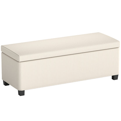 HOMCOM Storage Ottoman Bench, Corduroy Storage Chest Box with Wooden Legs, 112cm Bed End Bench for Living Room, Bedroom, Entryway, Hallway, Beige