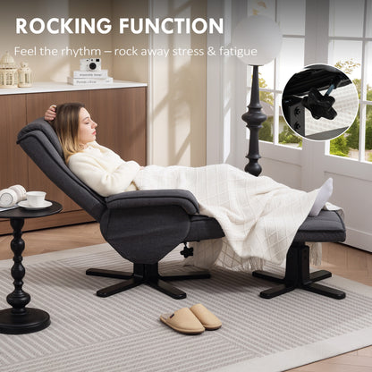 HOMCOM Swivel Recliner Chair with Footstool - Charcoal Grey Linen