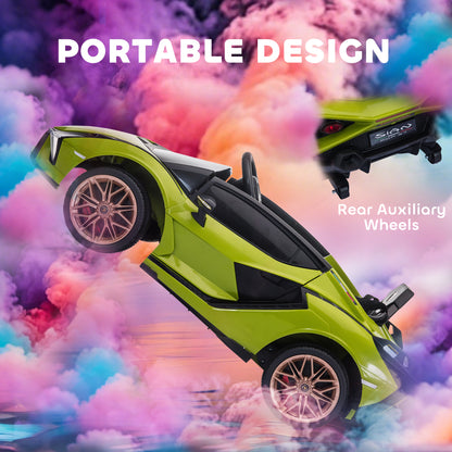HOMCOM Lamborghini Sian Licensed Electric Car for Kids, 12V Kids Electric Ride on Car with Dual Motors, Remote Control, Green