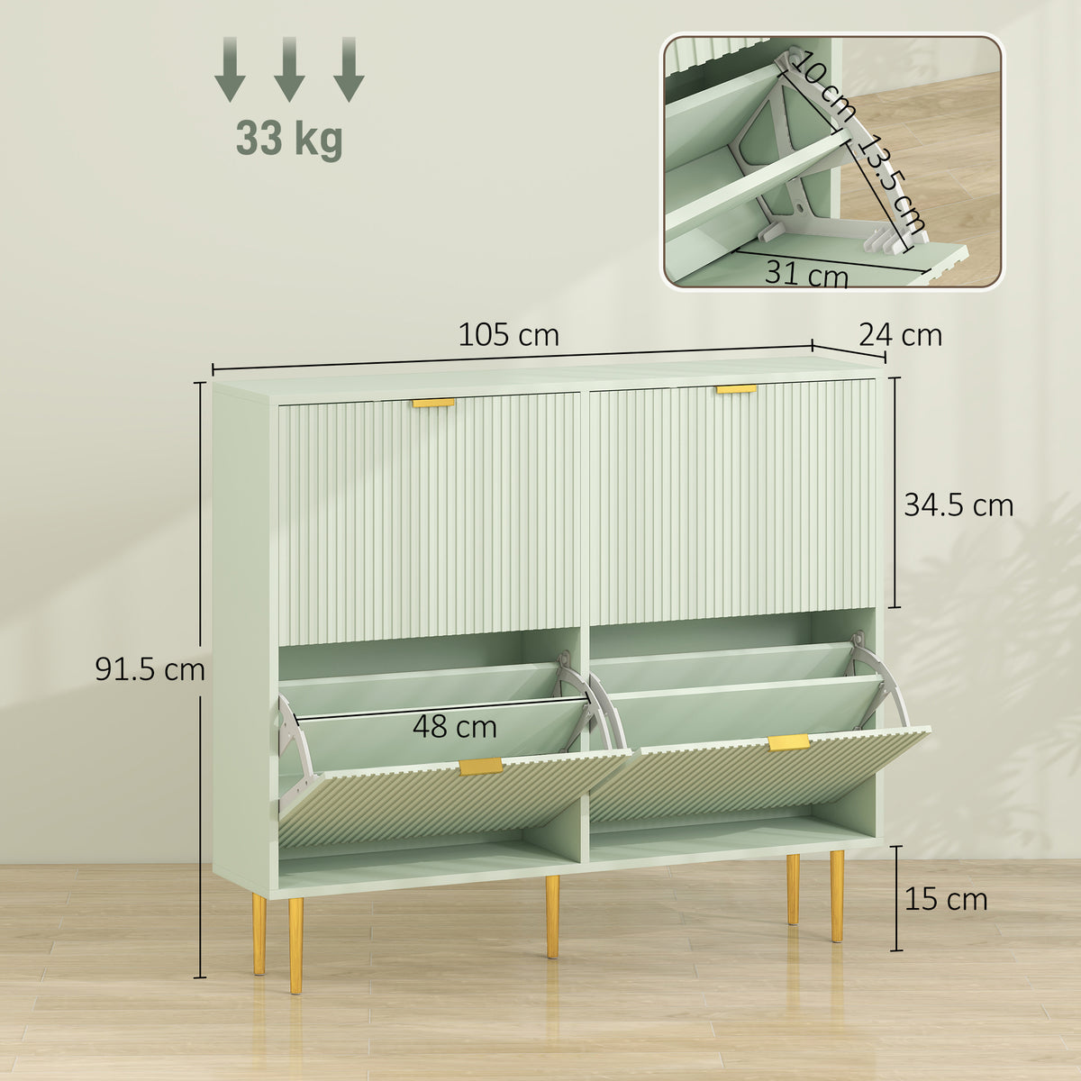 HOMCOM Elegant Four-Drawer Shoe Cabinet - Light Green