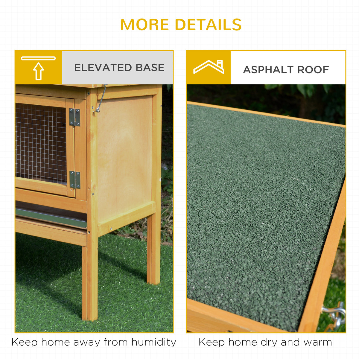 PawHut Rabbit Hutch Outdoor Guinea Pig Hutch House Small Animal Bunny Cage w/ Openable Roof, 115 x 44 x 65 cm