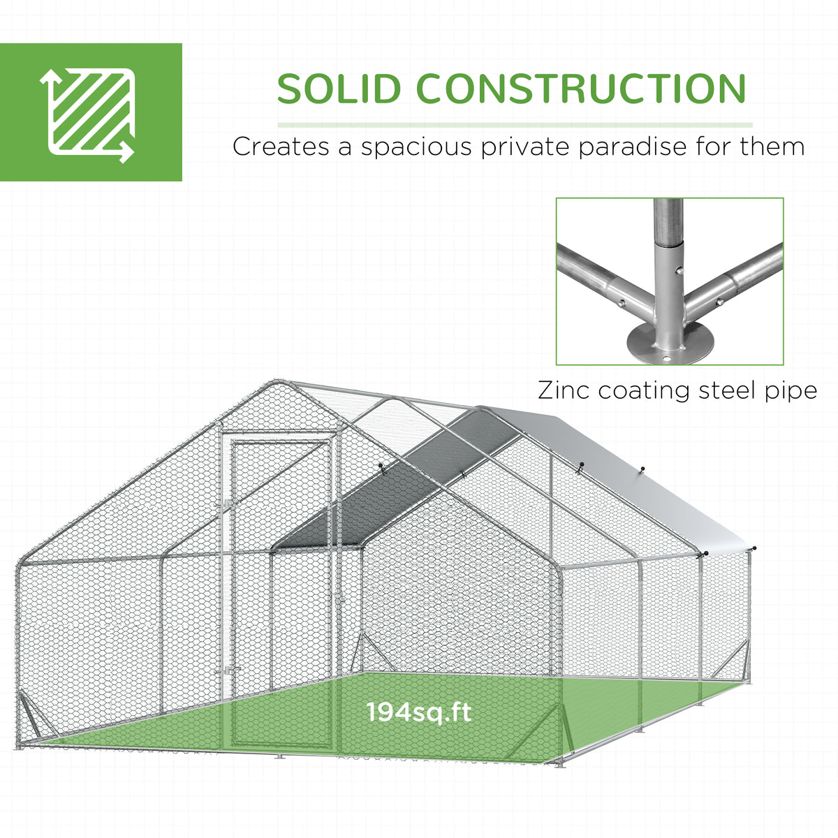 PawHut Large Hen Coop, Galvanised Walk In Chicken Run with Cover, 6 x 3 x 2m, Silver
