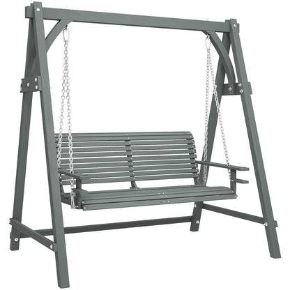 Outsunny 2 Seater Garden Swing Seat, Wooden Swing Chair Bench with Cup Holders for Outdoor Porch Patio, Grey