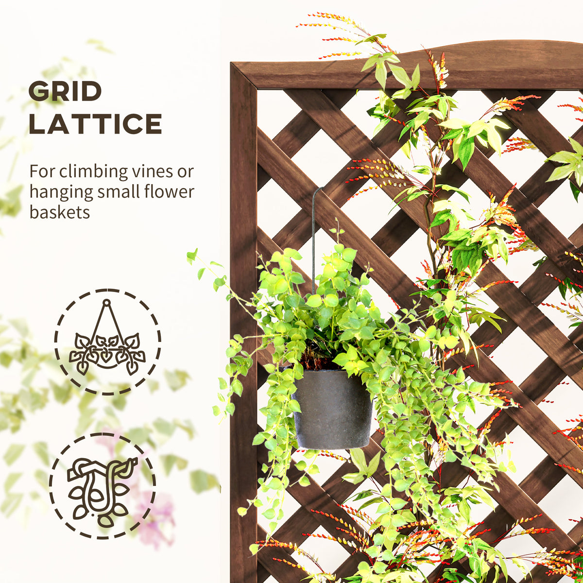 Outsunny Wooden Planter with Trellis, Freestanding Raised Bed for Garden with Lattice, Outdoor Planter Box for Climbing Plants, Vines, Flowers, 76 x 36 x 170 cm, Dark Brown