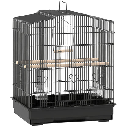 PawHut Large Metal Bird Cage with Perches, Food Bowls, Swing, for Budgies, Parakeets, Black