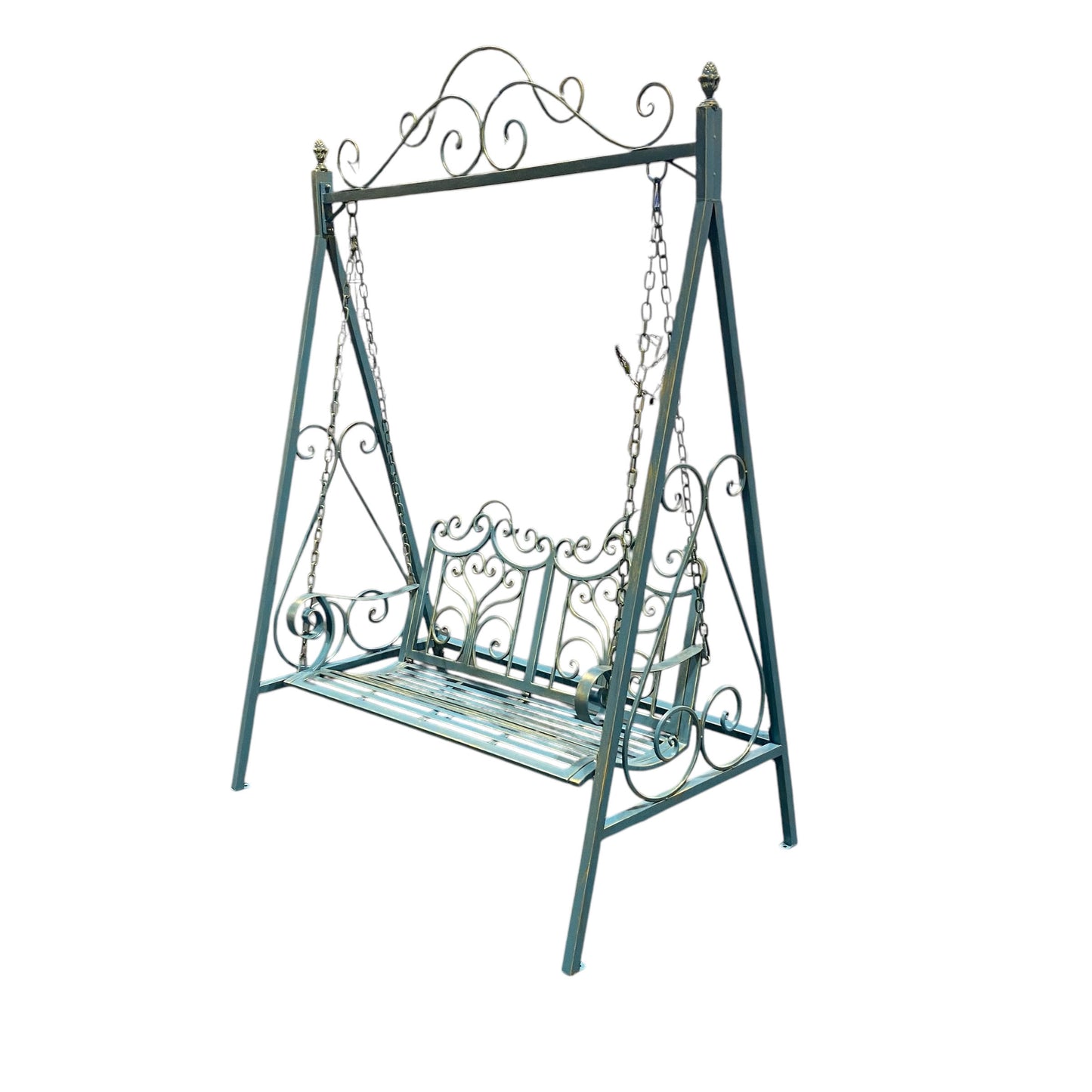 Durable & Stylish Blue Gold Metal Swing Chair Garden Hammock 2-Seater - Outdoor Patio Bench with Adjustable Chains, Rocking Motion & Weather-Resistant Finish use for Garden Relaxation
