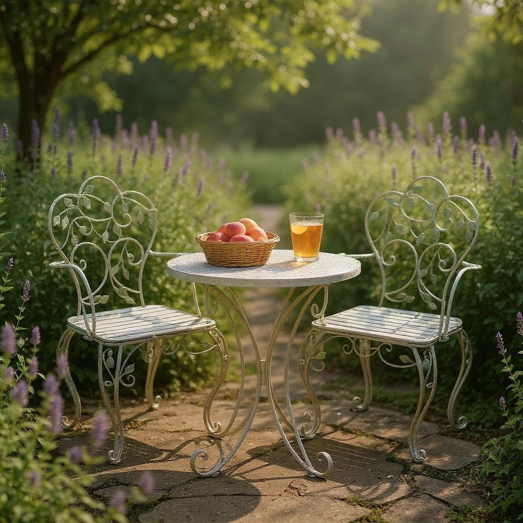 AcaciaHome Durable Metal Garden Bistro Set 3-Piece – Stylish Outdoor Round Table & Two Chairs with Weather-Resistant Finish, Compact Design for Balcony, Patio, Garden & Small Spaces (Silver)